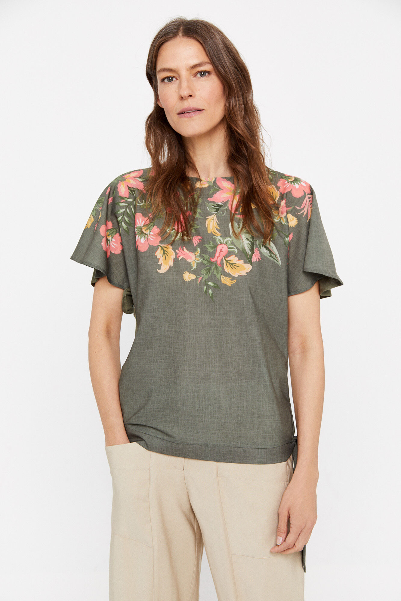 Top de macacão estampado - Cáqui