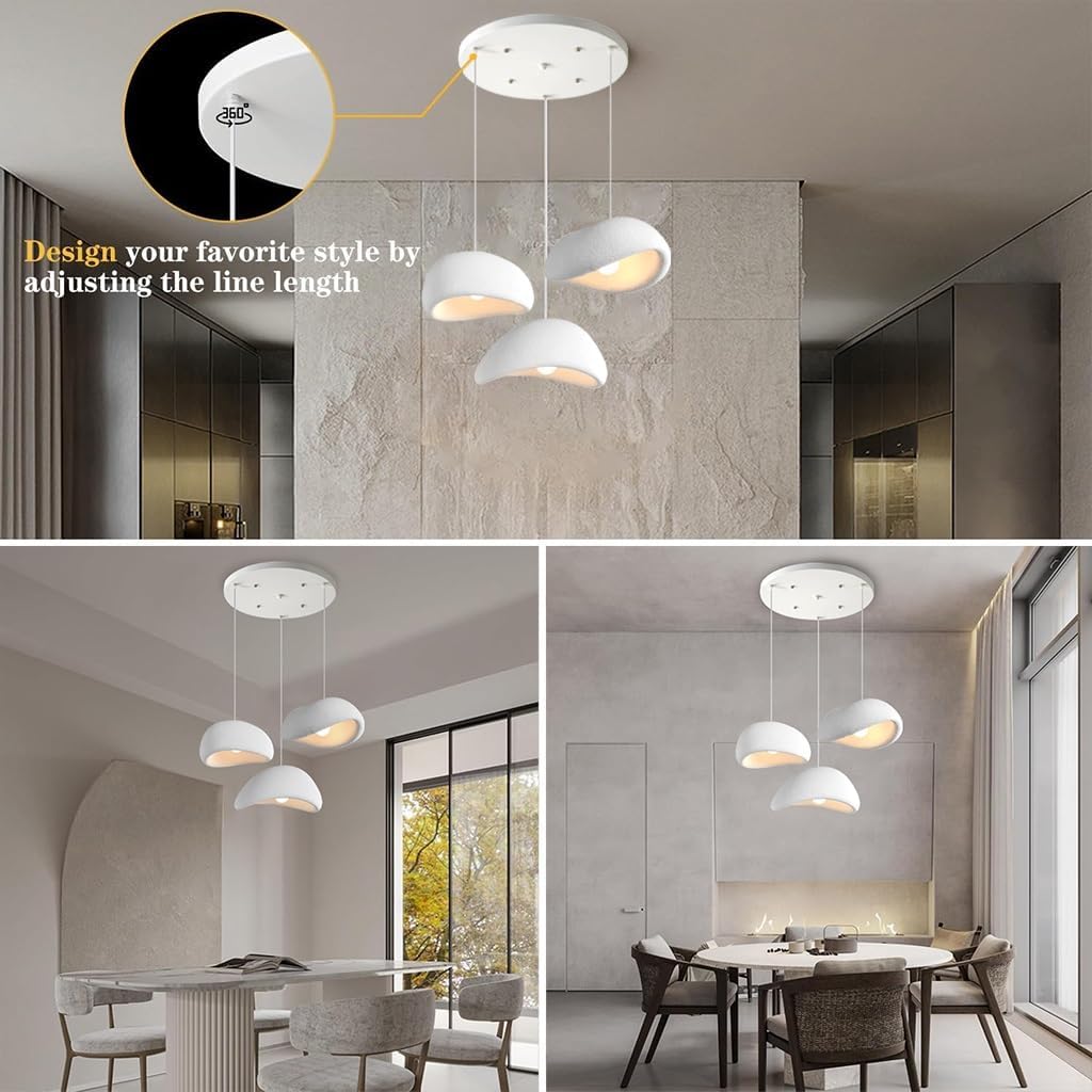 Wabi Sabi Pendelleuchte E27 Moderne Hängeleuchte 3 Flammig Weiß Unregelmäßiges Design Höhenverstellbar Für Esstisch Wohnzimmer Esszimmer Schlafzimmer Küche Café Inselbeleuchtung Kronleuchter(A)