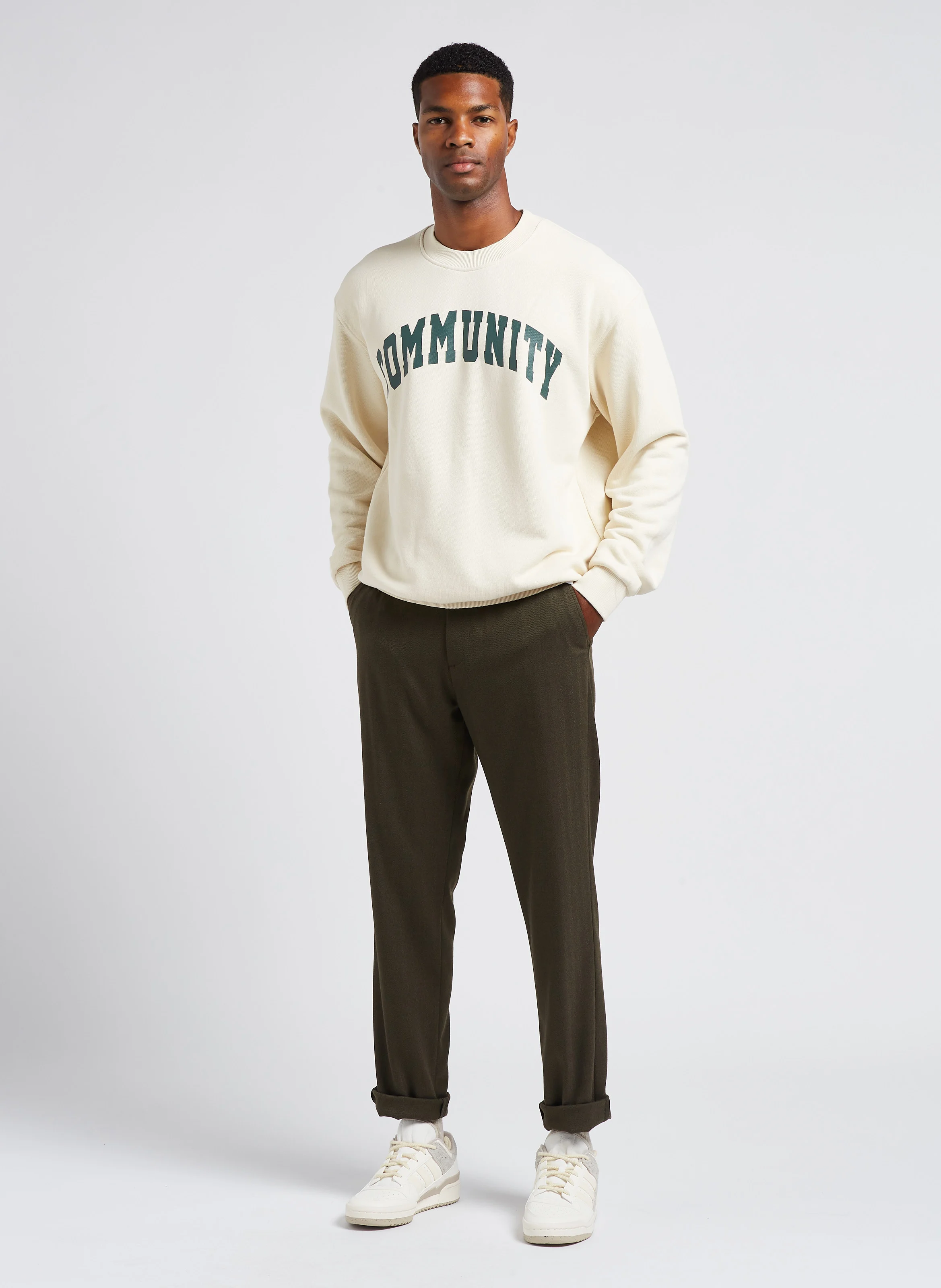 DEACON - Sweat col rond sérigraphié en coton| Beige