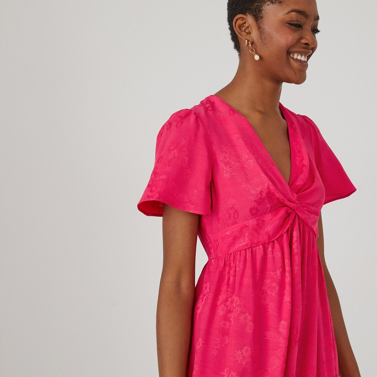 COLEÇÕES LA REDOUTE<br>Vestido longo com efeito cruzado, em jacquard