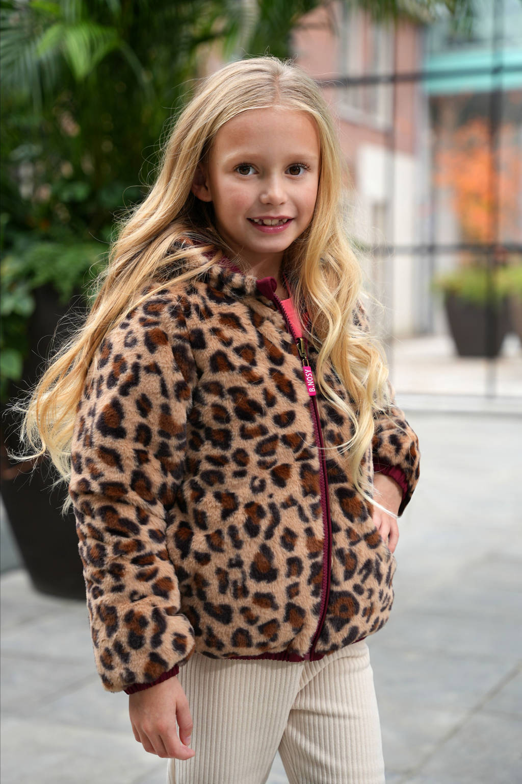 B.Nosy reversible gewatteerde winterjas Jamie met panterprint warmrood/oranje/bruin