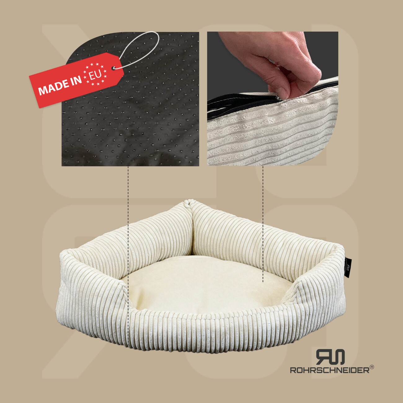 Rohrschneider ® XXL Eck-Hundebett für große Hunde aus Cord M