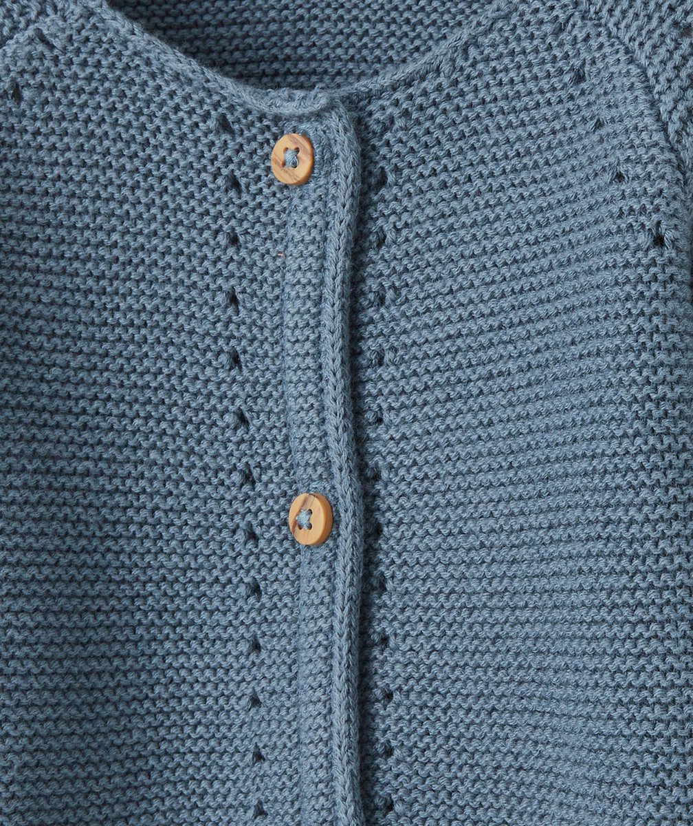 CARDIGAN EN MAILLE BLEU GRIS BÉBÉ FILLE