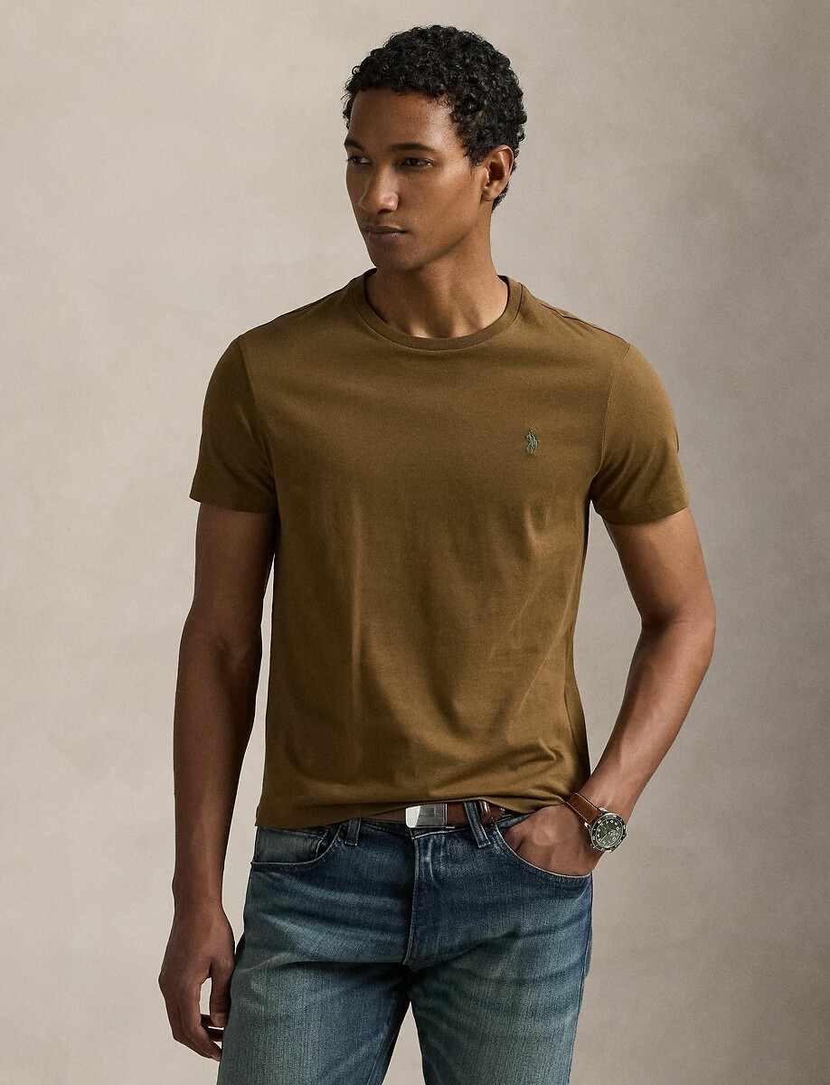 POLO RALPH LAUREN<br>Camiseta de malha slim fit com gola redonda