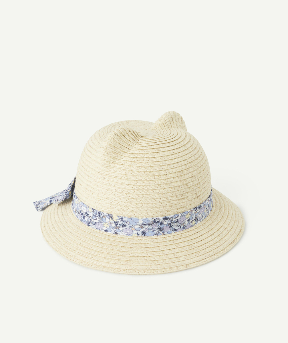 CHAPEAU DE PAILLE BÉBÉ FILLE AVEC OREILLES ET NOEUD FLEURI