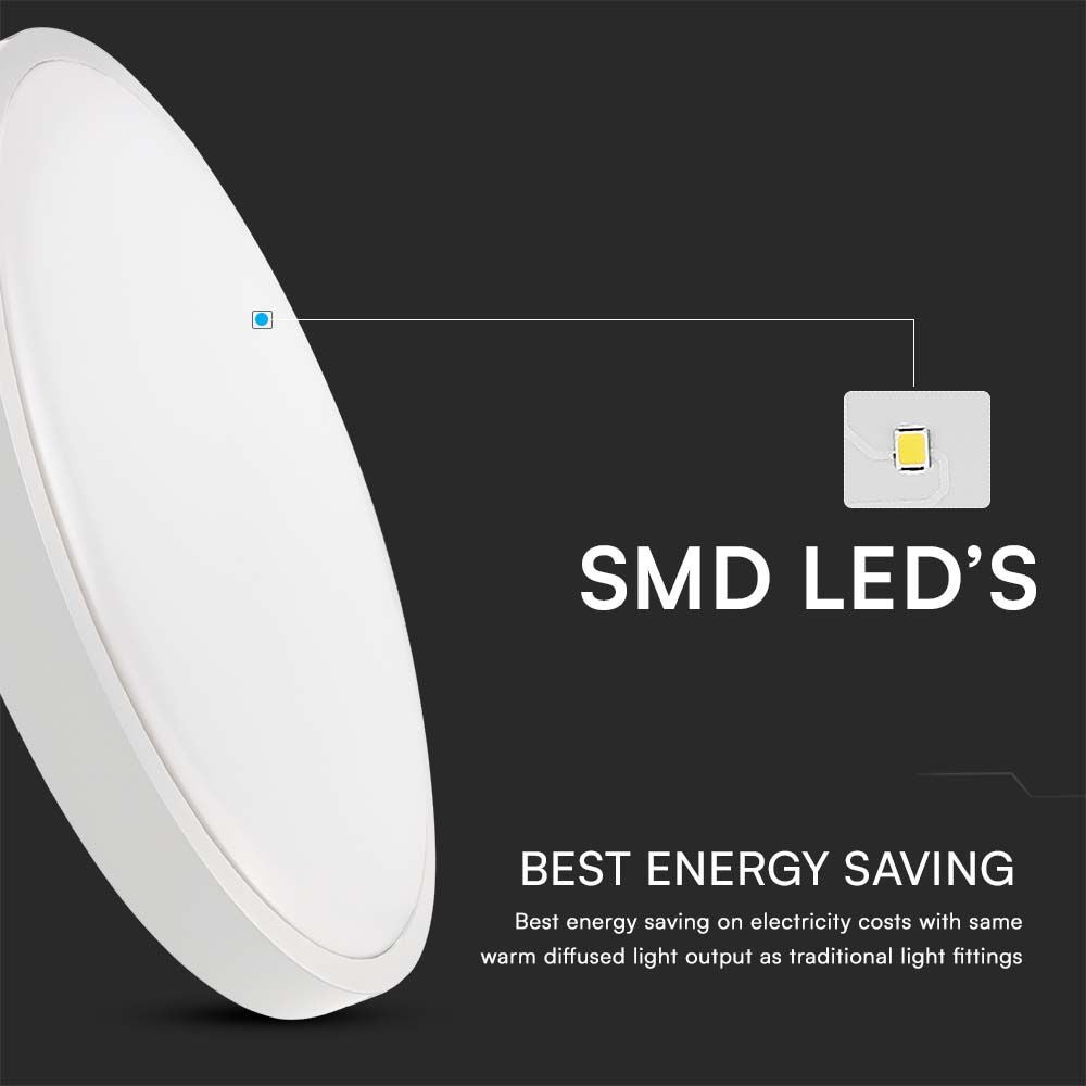V-TAC VT-8630W-RD - Ronde LED-koepellampen - 420 mm - IP44 - Wit - 30 W - 3000 lumen - 6500 K