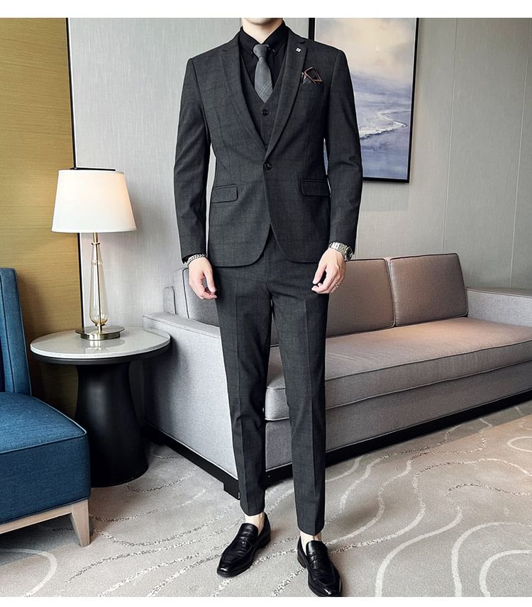 Blueforce - Set: Geruite blazer met reverskraag en één knoop + Rechte pantalon met middelhoge taille