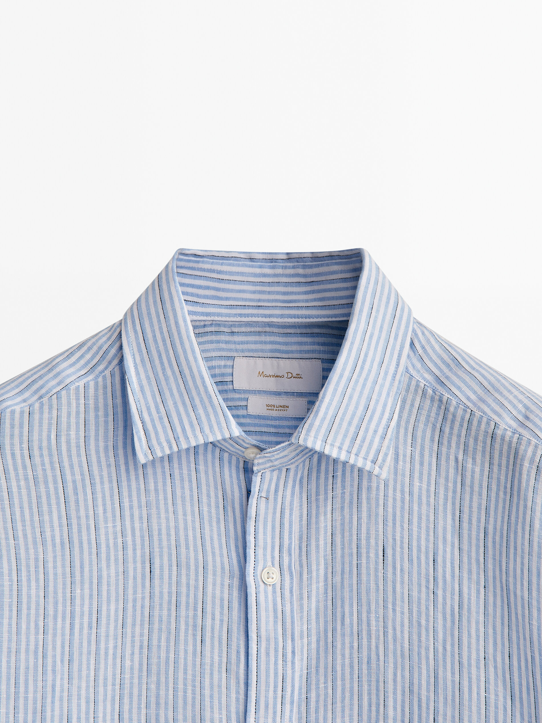 Camisa rayas 100% linho slim fit - AZUL CLARO