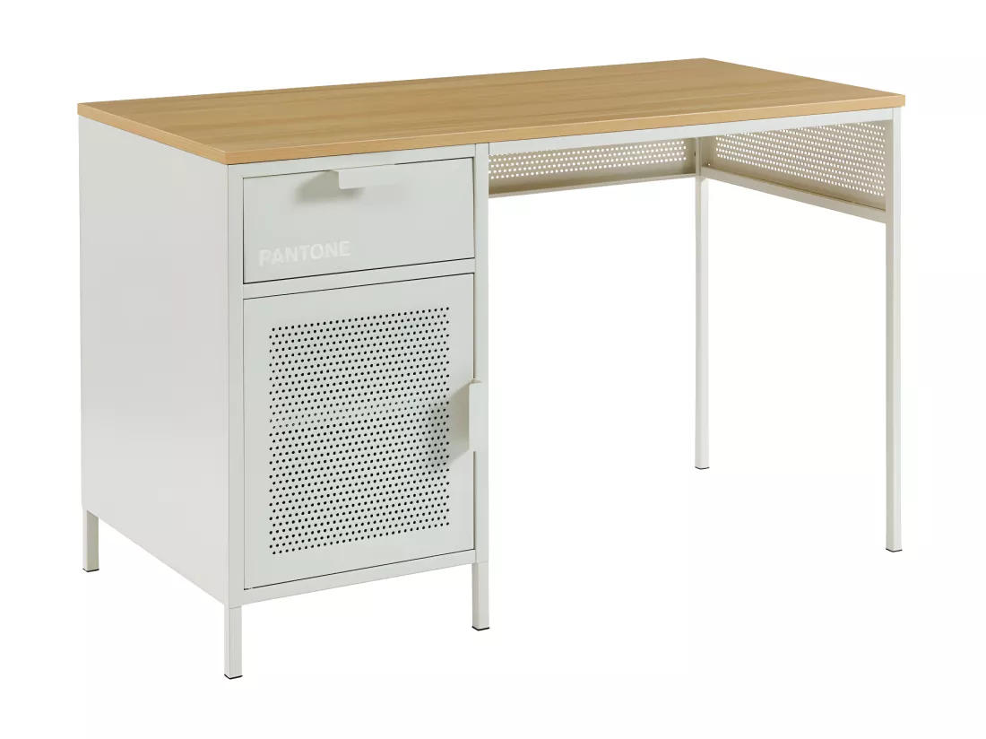 Nino - Bureau 1 porte 1 tiroir en métal PANTONE L120cm - Beige
