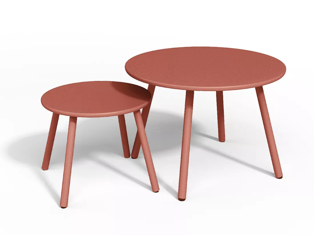 Salon de jardin en métal - 2 fauteuils bas empilables et tables gigognes - Terracotta - MIRMANDE de MYLIA
