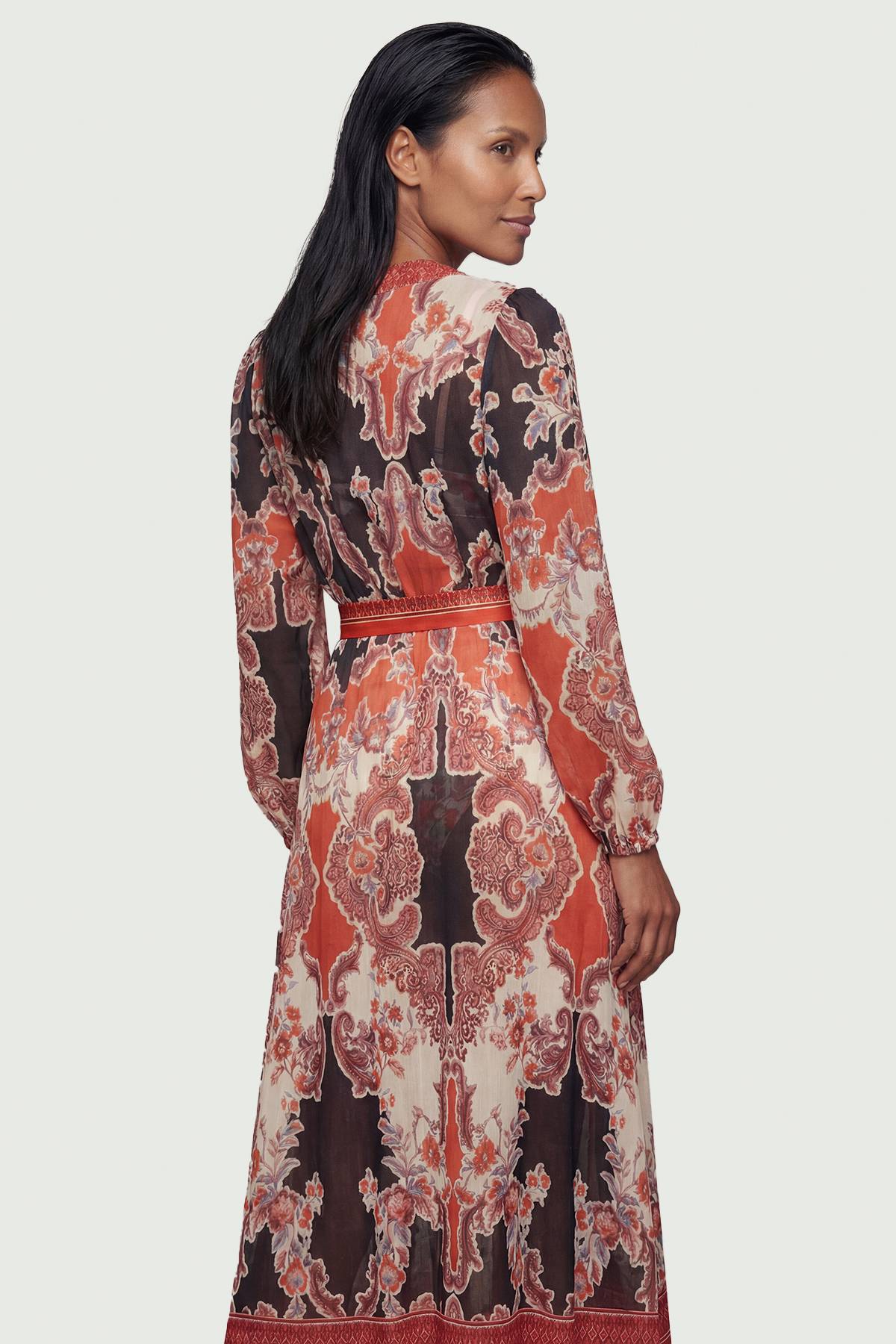 KarenMillen Robe Maxi de Plage en Voile de Coton à Imprimé Foulard Effet Miroir