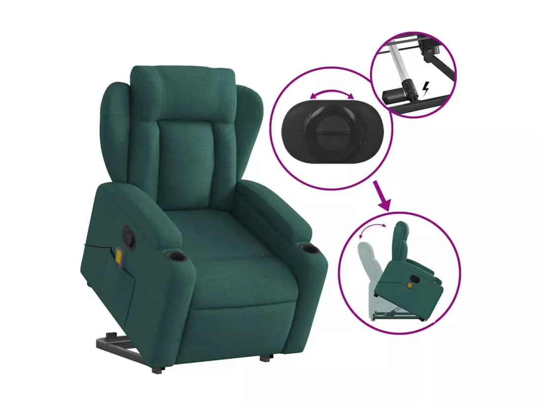 Fauteuil inclinable massant Vert foncé Tissu