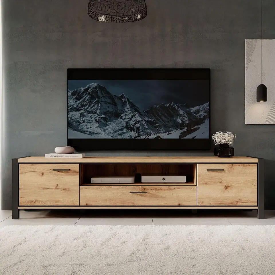 Meubella - TV-Meubel Acapulco - Eiken - Zwart - 210 cm