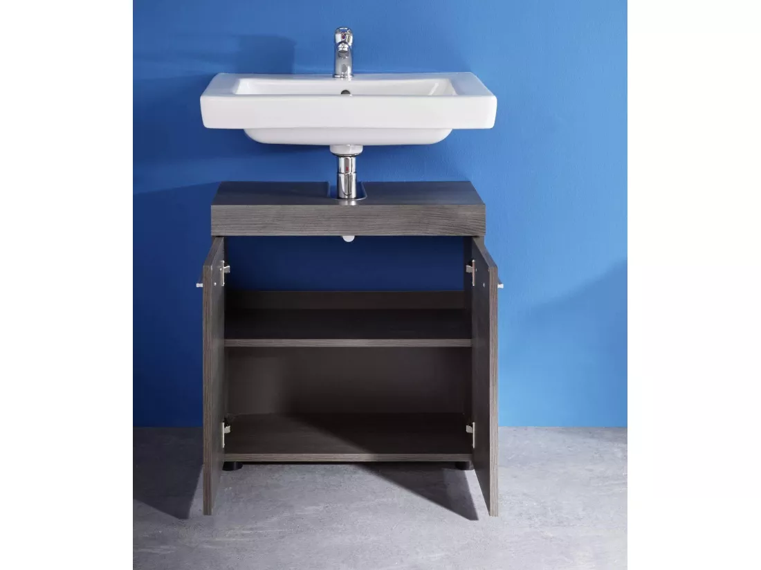 Meuble de salle de bain - Meuble avec vasque en mélaminé bois grisé. L-H-P: 58 - 57 - 31cm