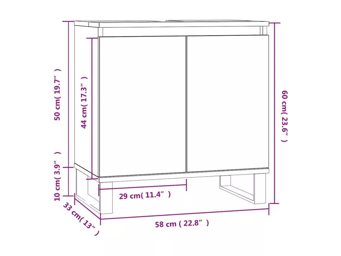 Armoire de salle de bain noir 58x33x60 cm bois d'ingénierie
