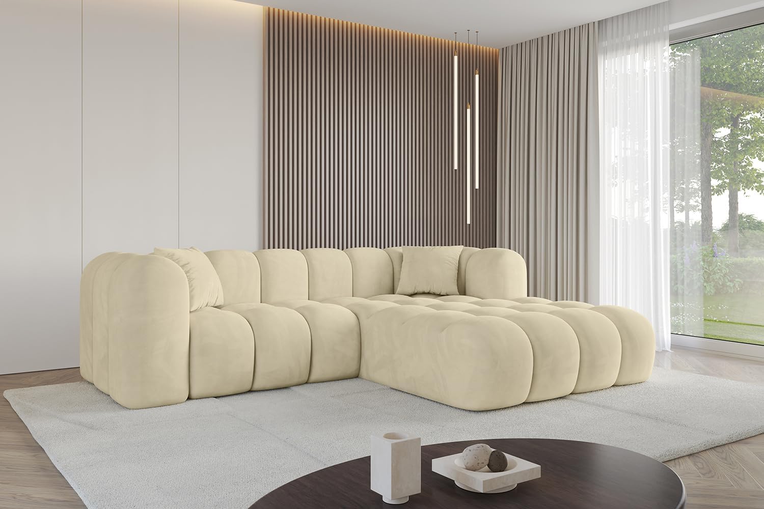 ALTDECOR Ecksofa in L-Form Corner Sofa Bett Eckcouch Couch Wohnlandschaft Cauchsofa Olea-L1-231x173x74 cm Beige