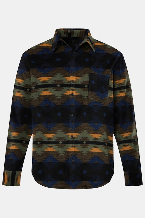 JP 1880 Hemd, Fleece, Allovermuster, Kentkragen, Modern Fit, bis 8 XL