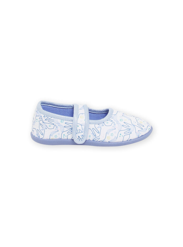 Chaussons écrus et bleus à imprimé licornes