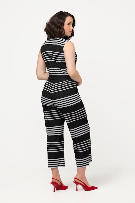 Jumpsuit, Streifen, Hemdkragen, weites Bein, ärmellos