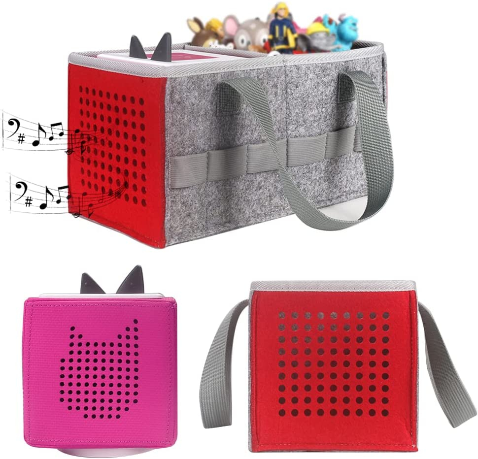 (26x13cm) Filz Aufbewahrungs Tasche Organizer für Tonies Hörfiguren   Toniebox - Grau / Rot