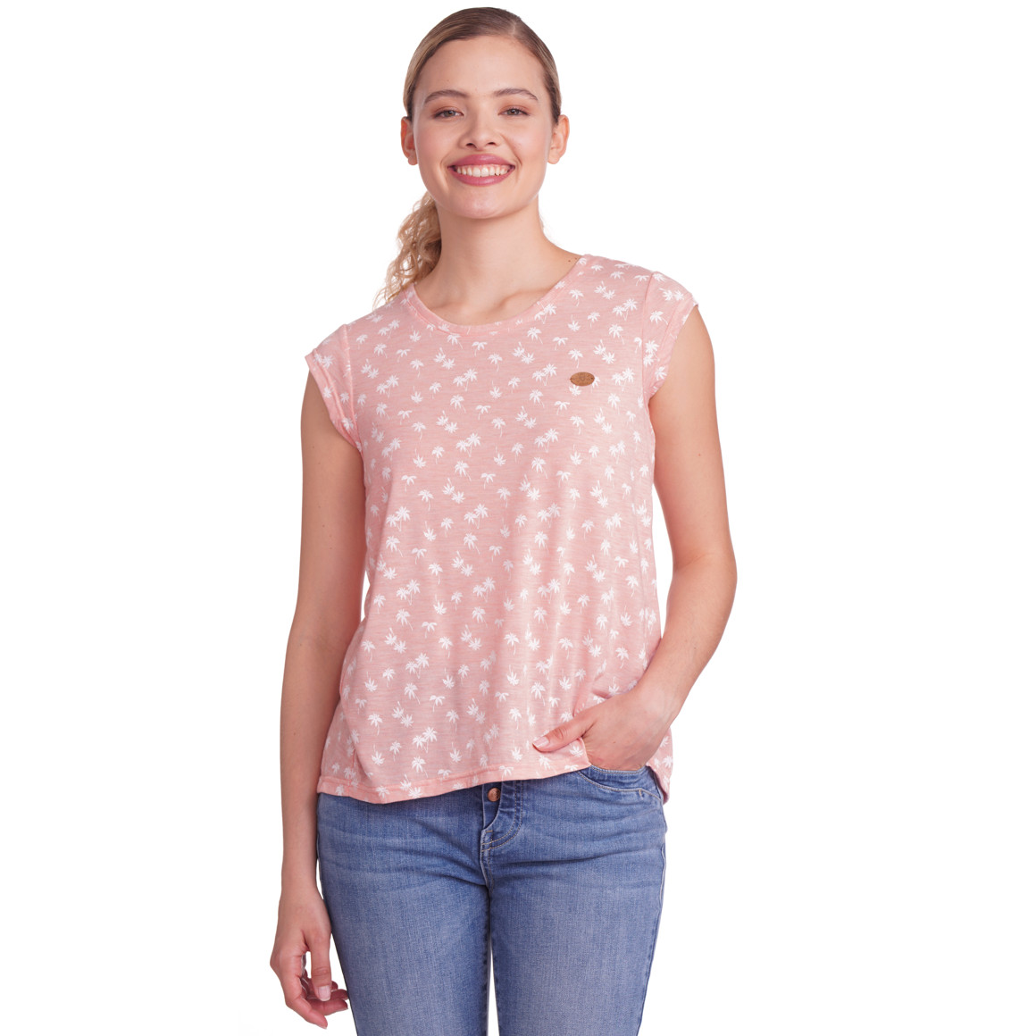 Gina Damen T-Shirt mit Zier-Knopfleiste rosa
