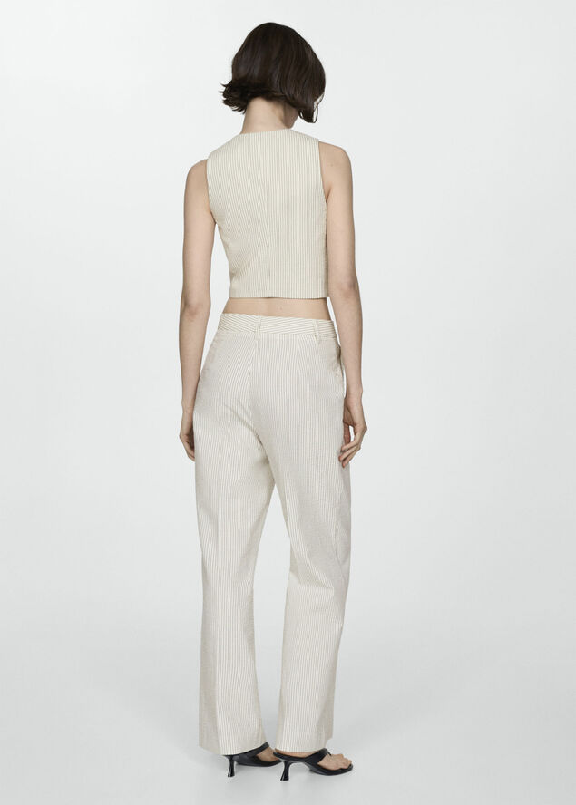 MANGO Straight striped trousers Light beige