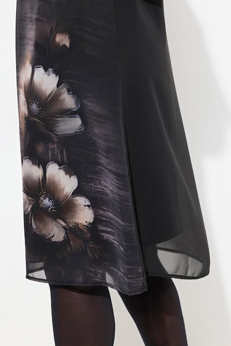 Kleid, Blüten, A-Linie, V-Ausschnitt, Cup-Halbarm