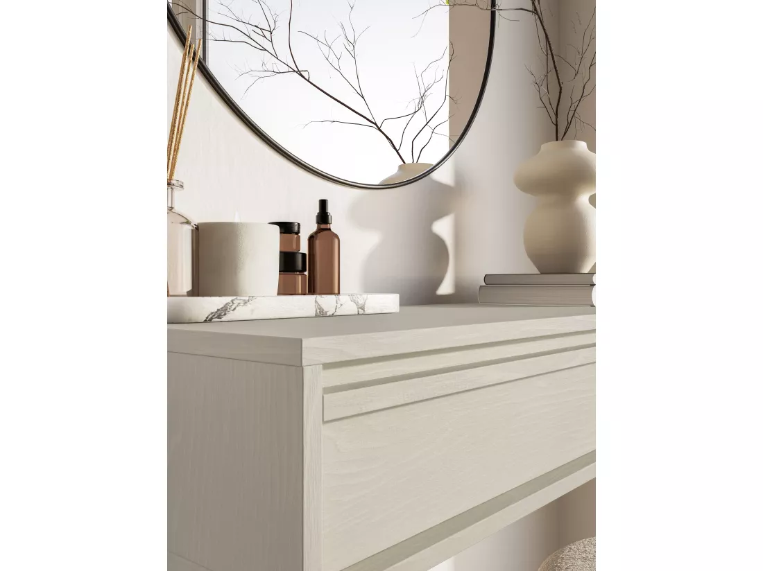 Table console - 90 cm - avec tiroir - suspendu - crème - EVO