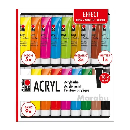 Marabu Acrylfarben Set EFFECT, 18 x 36 ml