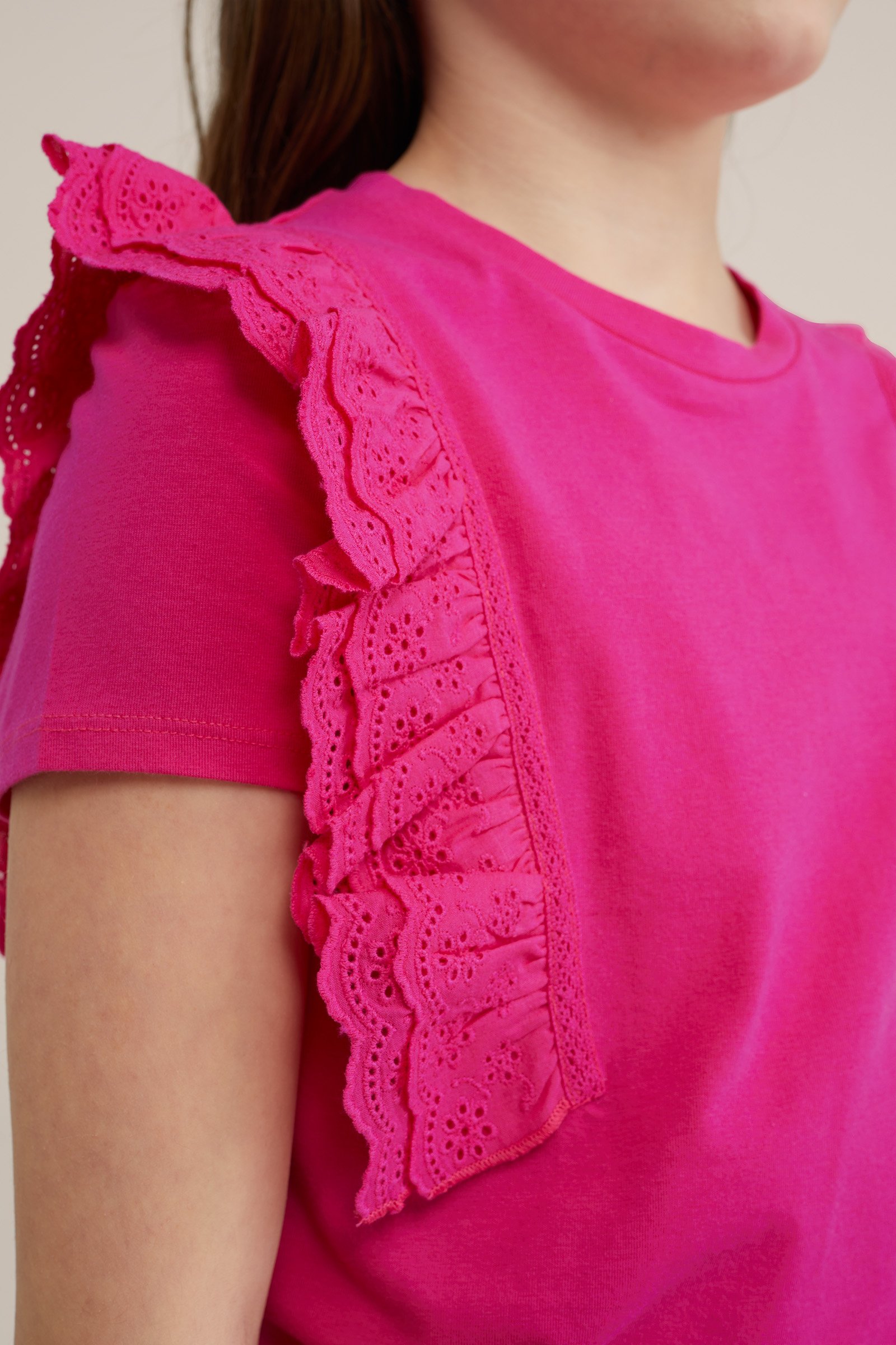 Meisjes T-shirt met ruches WE Fashion Felroze