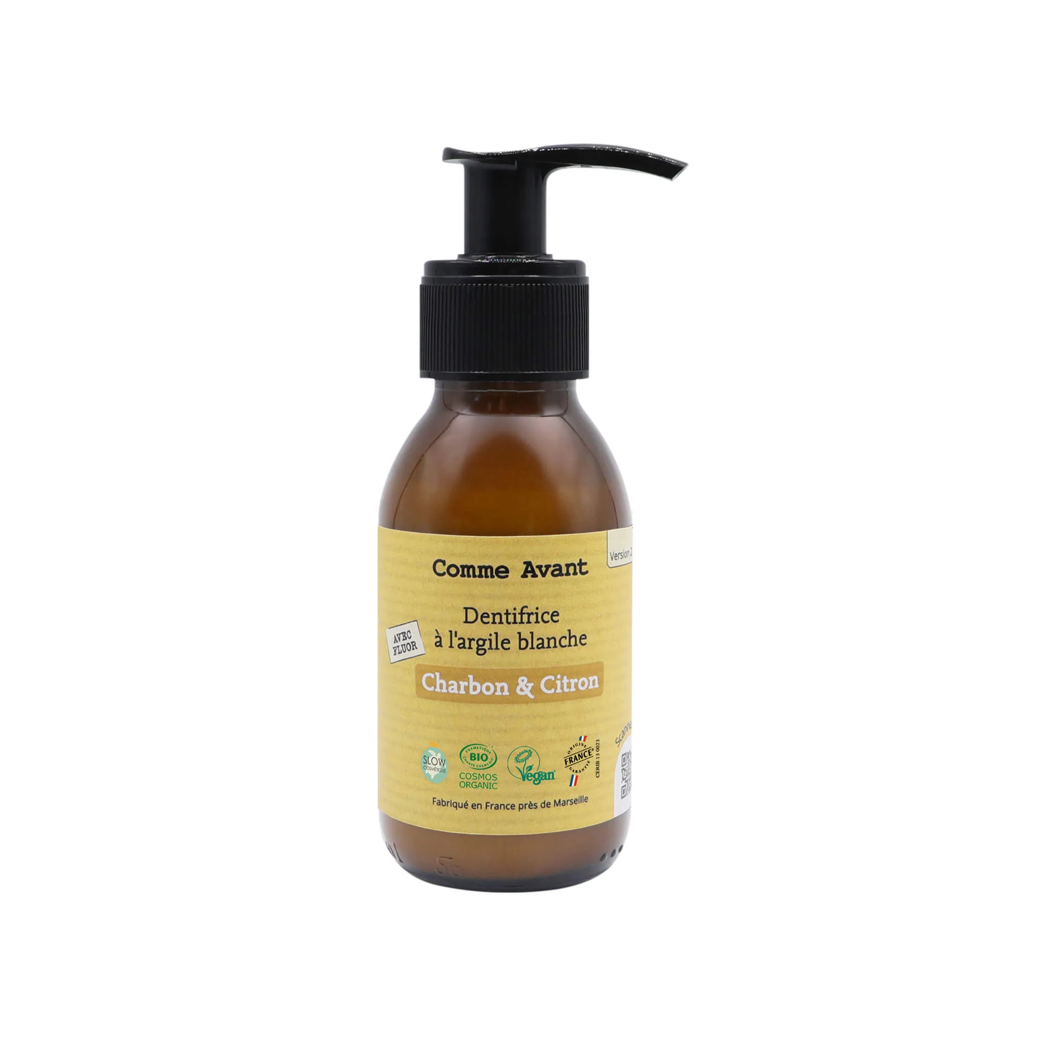 Dentifrice en pâte au charbon végétal et citron - Version 2 - 1 dentifrice - 90ml / 1 brosse à dents en bois