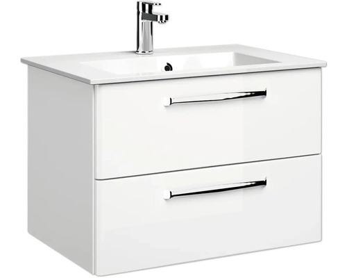 Pelipal Kumba badkamermeubelset (B x H x D 107 x 200 x 50 cm), glanzend witte fronten, 5-delige set inclusief witte mineraalstenen wastafel, badmeubel en wandkast (99.770125094)