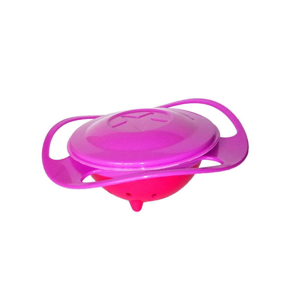 Baby Gyro Bowl 360° Auslaufsicheres Kinder Geschirr Drehbare Schüssel Anti-Verschütten in Ufo Form   Deckel - Pink