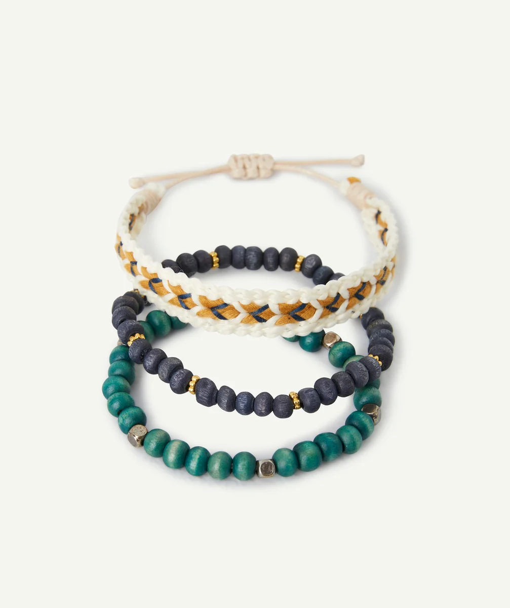 LOT DE 3 BRACELETS GARÇON EN PERLES ET TISSU
