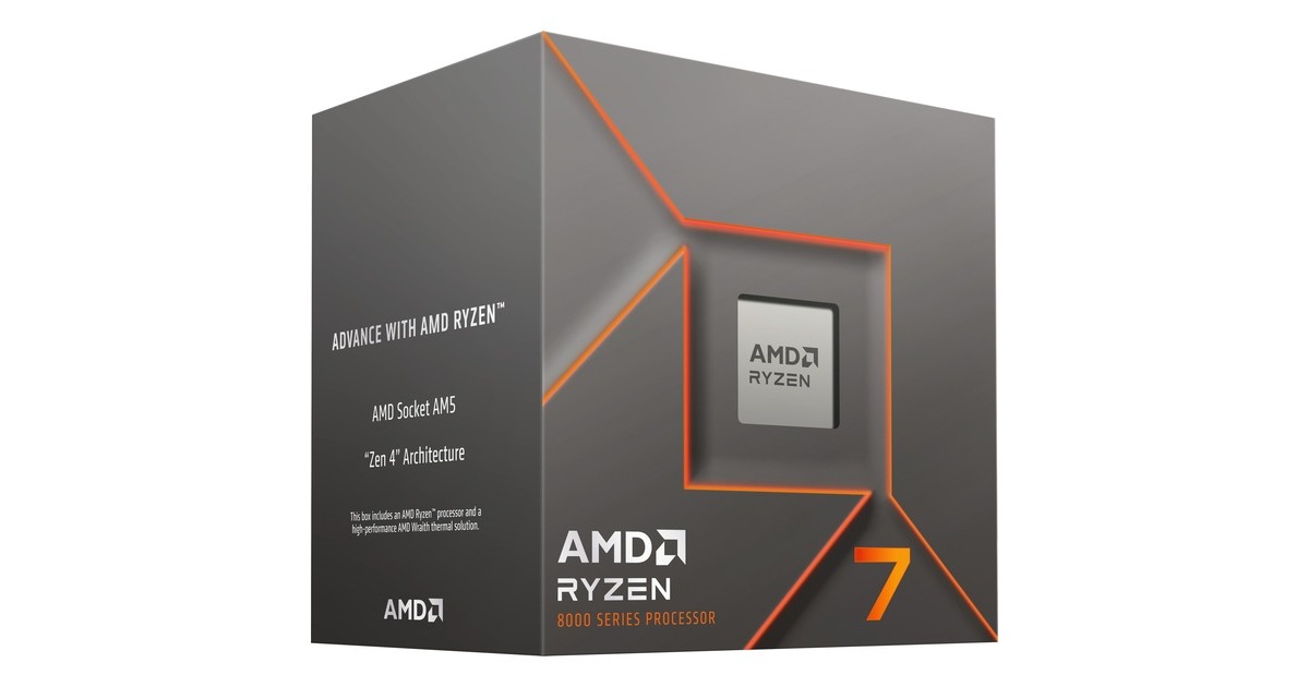AMDRyzen 7 8700F, 4,1 GHz (5,0 GHz Turbo Boost) socket AM5 processor  (Unlocked, Wraith Stealth, Boxed)