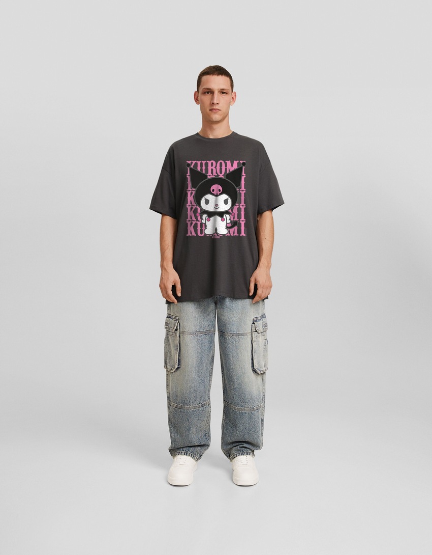 Camiseta oversized de manga curta com estampa Kuromi