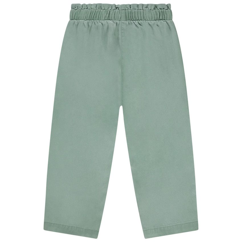 Pantalon en toile avec boutons fleurs pour bébé fille - Vert