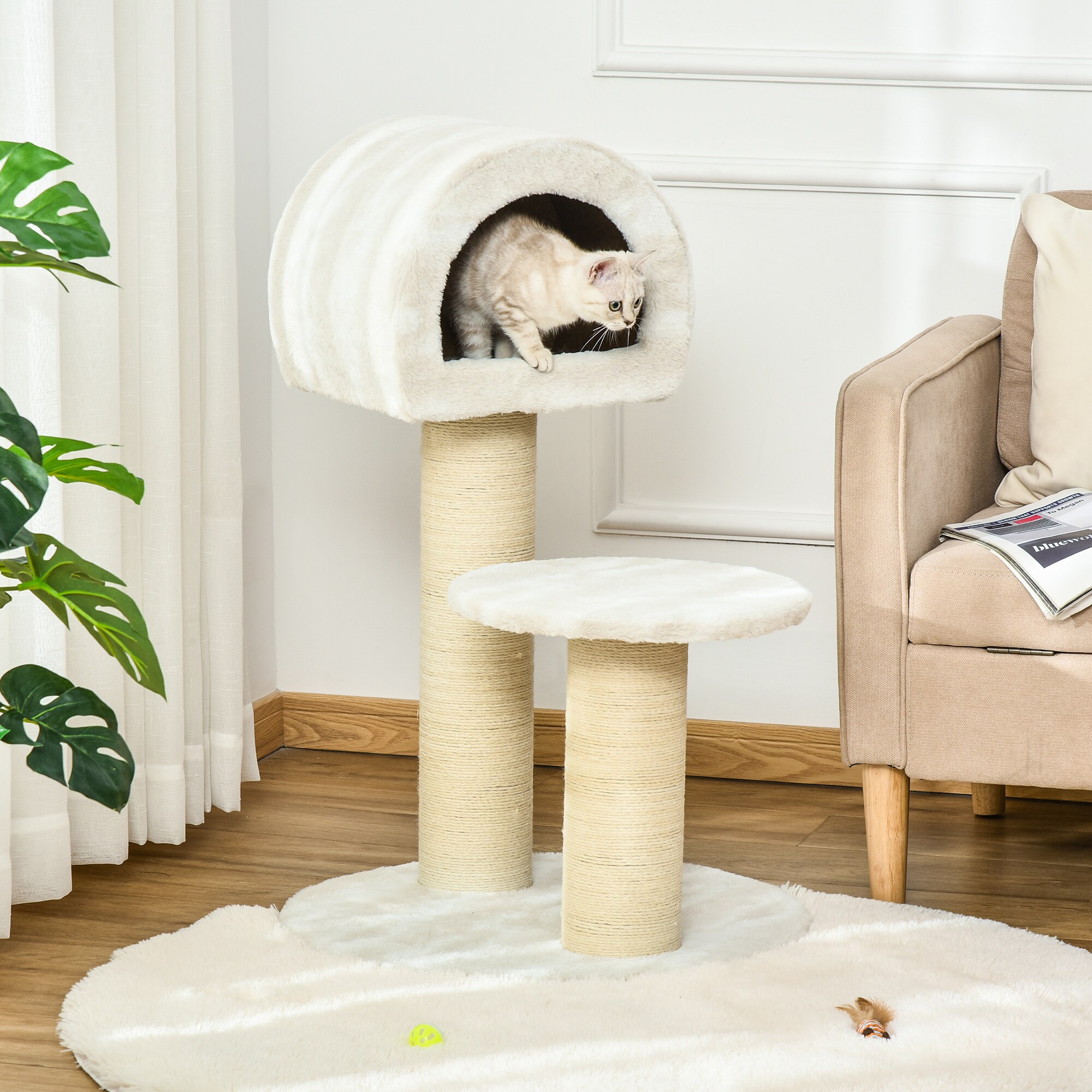 PawHut Kratzbaum mit Ball bunt 60L x 60B x 93H cm