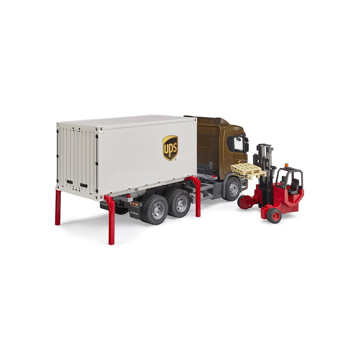 BRUDER Spielwaren GmbH + Co. KG Bruder 03582 Scania Super 560R UPS Logistik LKW mit Mitnahmestapler