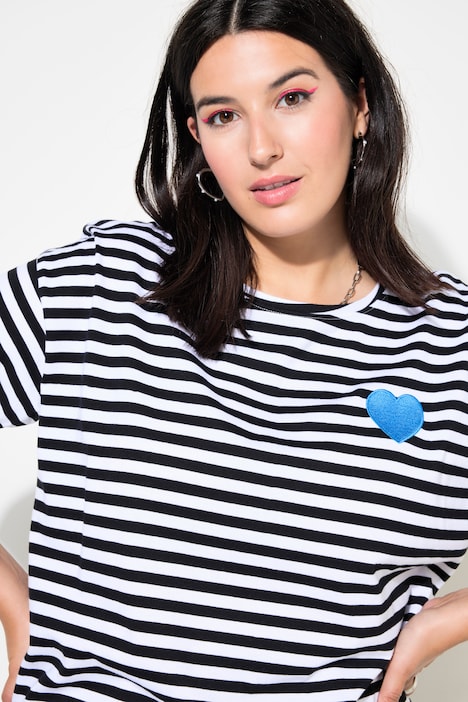 Ringelshirt, oversized, Halbarm, Herz Patch