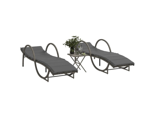 VIDAXL - Bain de soleil Chaises longues lot de 2 avec table gris résine tressée