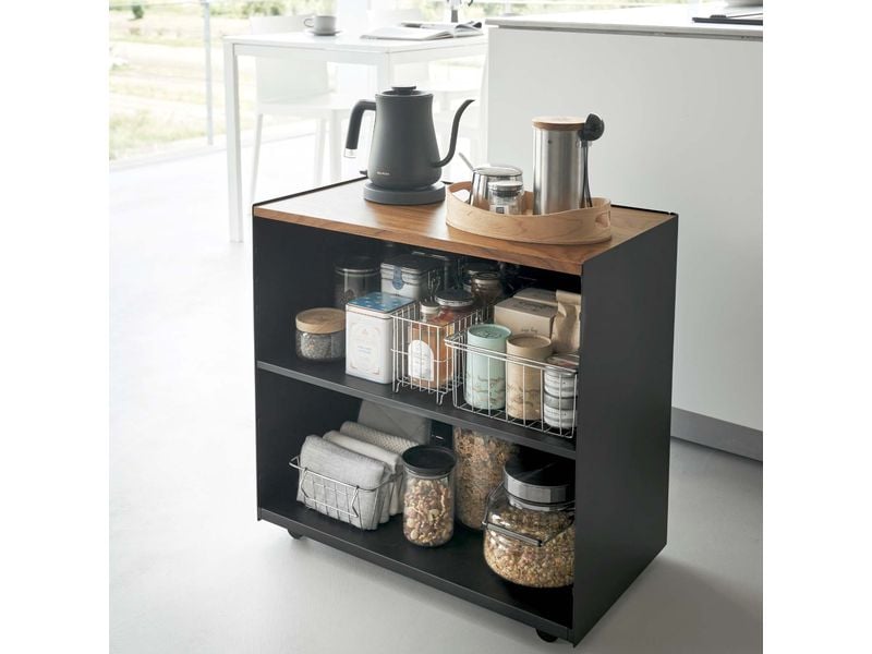 Yamazaki Servierwagen Tower 60.3 x 59 cm, Schwarz Halbgeschlossener Aufbewahrungswagen