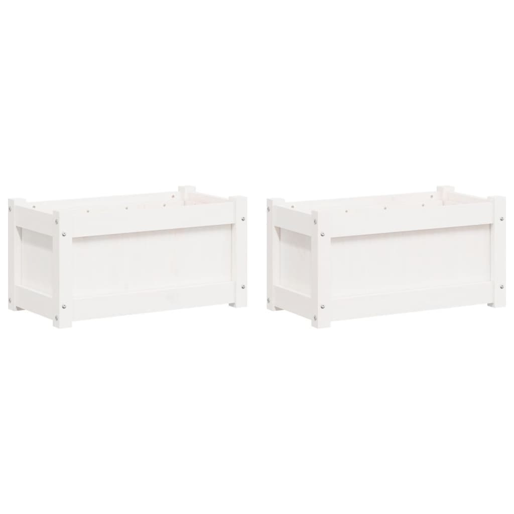 Jardinières 2 pcs blanc bois de pin massif
