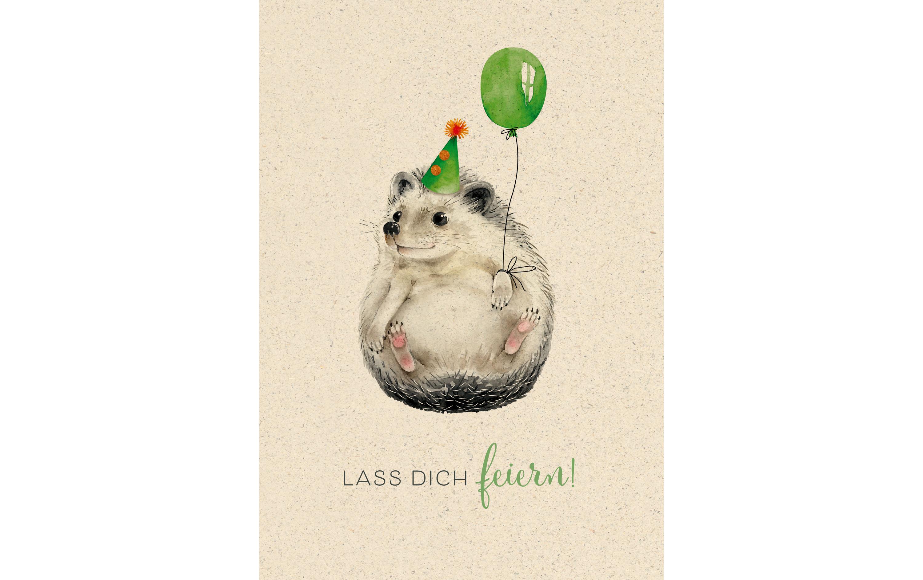Geburtstagskarte Igel 17.5 x 12.2 cmGraspapierkarte