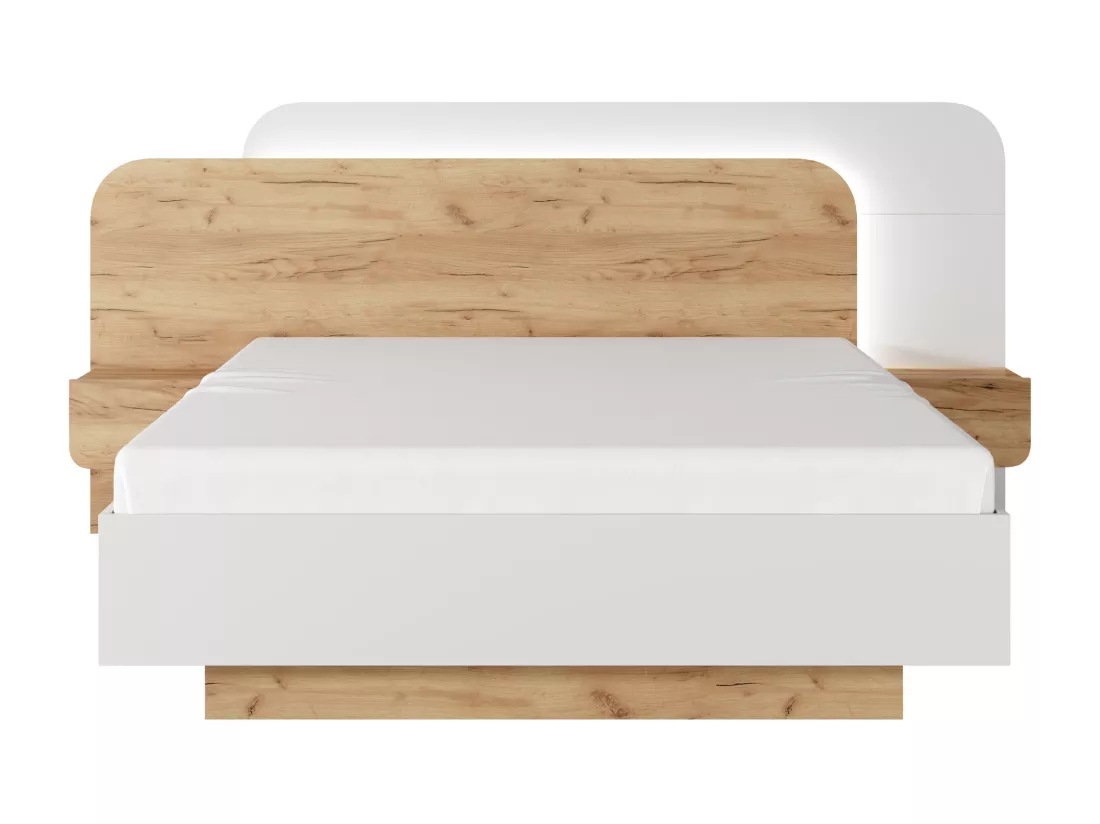 Lit coffre avec chevets 160 x 200 cm - Avec LEDs - Coloris : Naturel et blanc - DESADO
