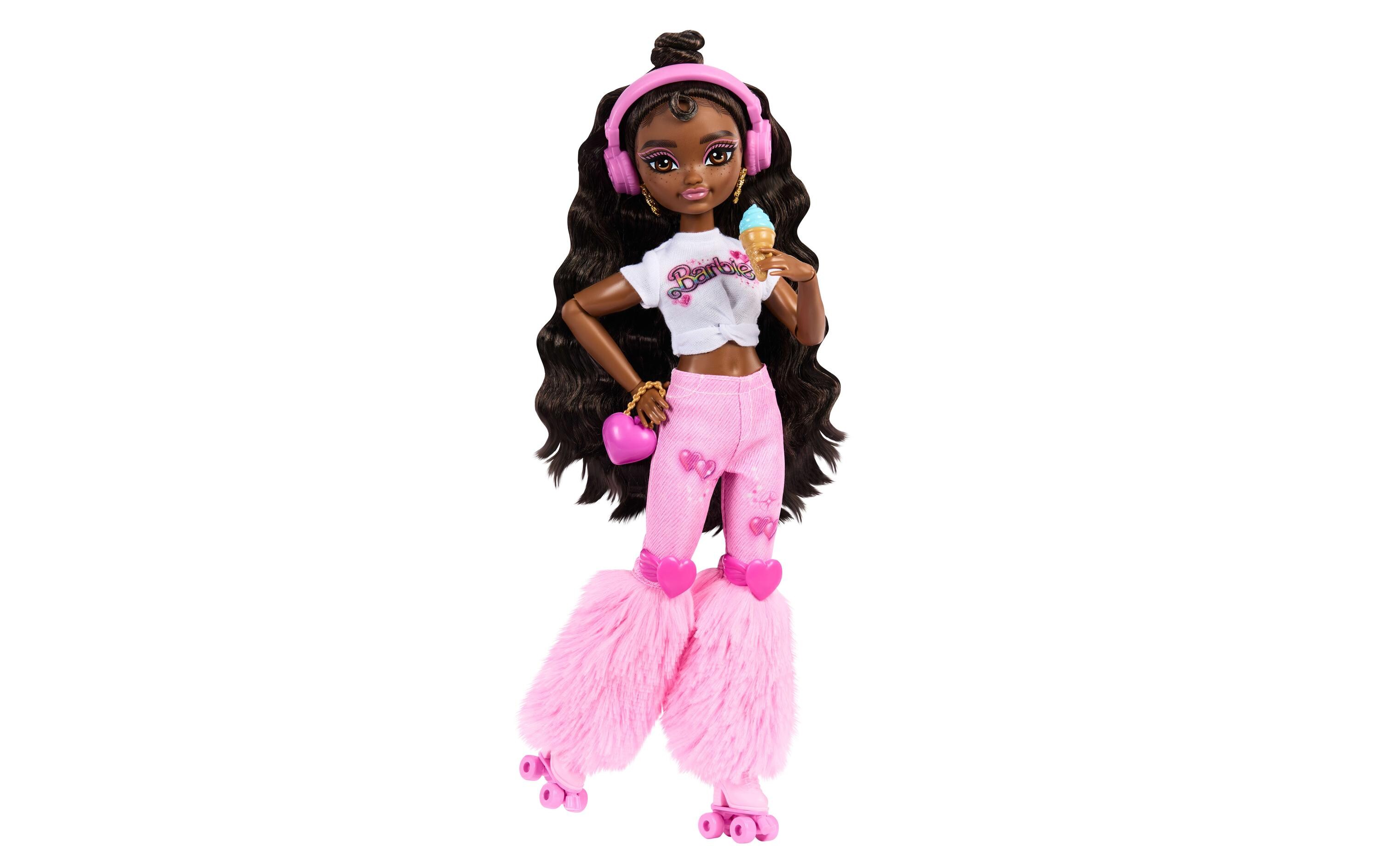 Puppe Dream Besties Brooklyn Skate PartyRollschuh-Modepuppe mit 9 Zubehörteilen zum Thema Musik und Video