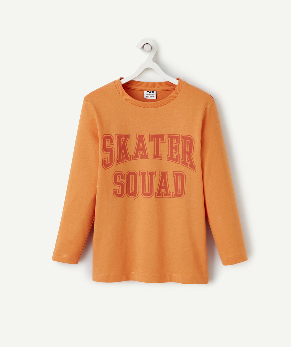 T-SHIRT MANCHES LONGUES GARÇON 100% COTON ORANGE THÈME SKATE