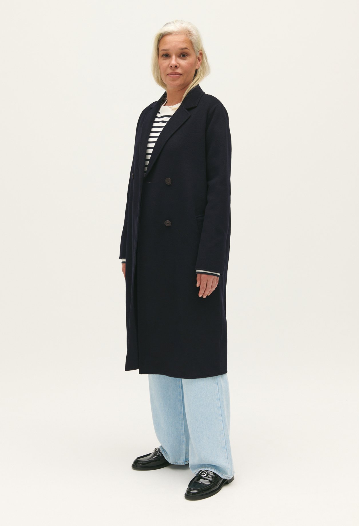 Manteau laine mi-long bleu marine