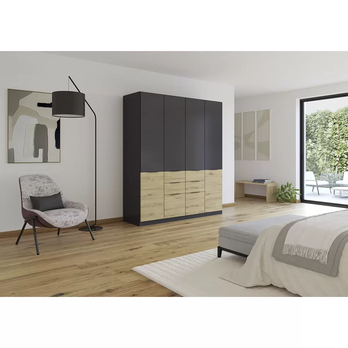 Kleiderschrank 4trg. Max-Extra anthrazit,Artisan Eiche