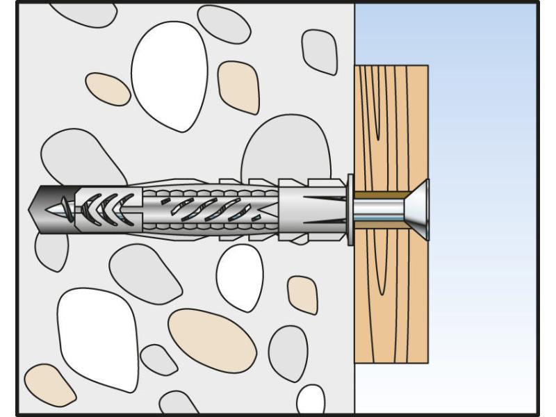 Fischer Universaldübel  UX 8 x 50 R S mit Rand, 5 Stück Universelle Nylondübel mit Rand und mit Schraube